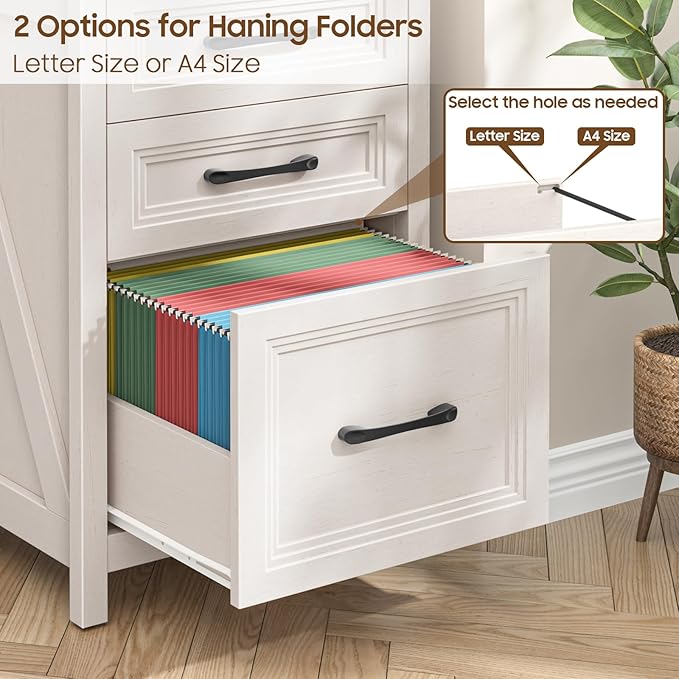 Vabches 3 Drawer Vertical File Cabinet, Wood Farmhouse Filing Cabinet Fits A4/Letter Size, Under Desk Small File Cabinets Printer Stand with Storage for Home Office, White and Black