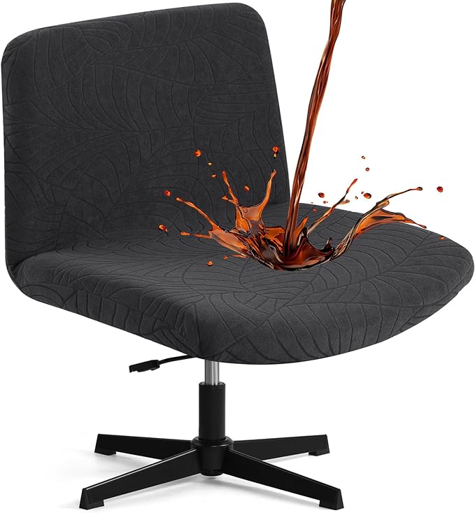 Fuloon Criss Cross Chair Cover, Waterproof, Stretchable, Solid Jacquard, Suited for Armless/Office/Desk/Mid Back Wide Seat/Computer/Task/Vanity/Accent Chair (Leaves -Shaped Jacquard, Black)
