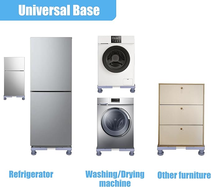 Mini Fridge Stand Adjustable Furniture Mover Mobile Roller Multi-Functional Base for Washing Machine, Dryer, Refrigerator, Laundry Pedestal 4 Strong Feet (4 Feet Grey)