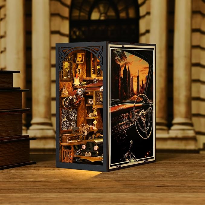 ETKVR Book Nook Kit, Book Nook Kits for Adults DIY Booknook Model Build, DIY 3D Wooden Puzzle Bookend Booknook Bookshelf Insert Miniature Dollhouse Kit for Home Decoration