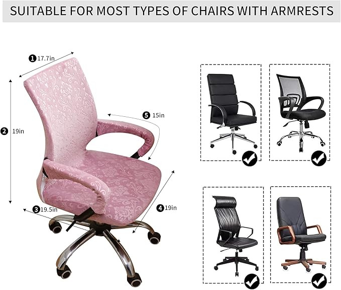 Velvet Pink Office Chair Cover with Armrest Cover 18Inch Wide Stretch Small Desk Computer Chair Covers with Long Zipper Arm Slipcovers Washable