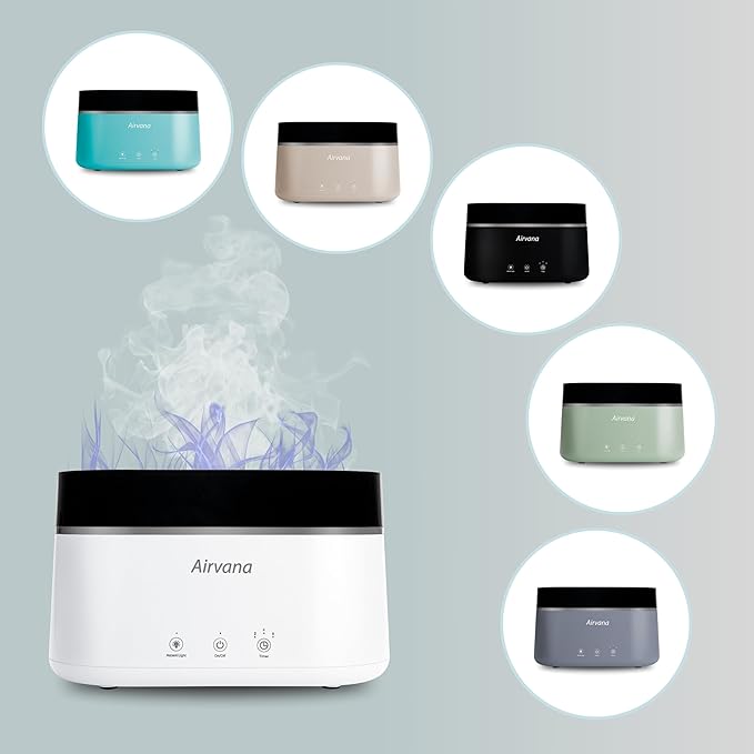 AquaFlame Ultrasonic Humidifier (.75L / .20 Gal) - Vibration Technology Humidifier with Essential Oil Diffuser – Tabletop Design for Personal Use, Dorm Rooms, & Desks - Taupe
