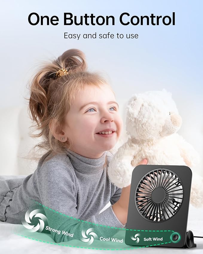 TriPole Desk Fan Small Portable Fan 2000 mAh Rechargeable Battery Ultra Quiet 4.5 Inch Mini Travel Fan with 180° Tilt Folding and 3 Speeds Adjustable for Home Office Desktop Black