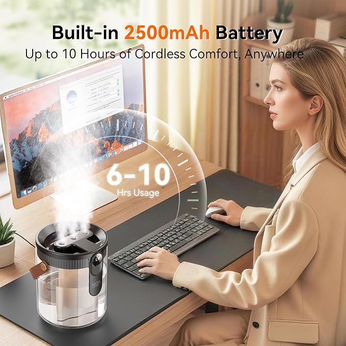 DIGIX Small Portable Humidifiers for Bedroom, 1.4L Top Fill Cool Mist Humidifier for Home Office Travel, 3 Mist Modes, Auto Shut Off, Night Light, Easy to Clean Quiet Humidifier for Baby Plant (Grey)