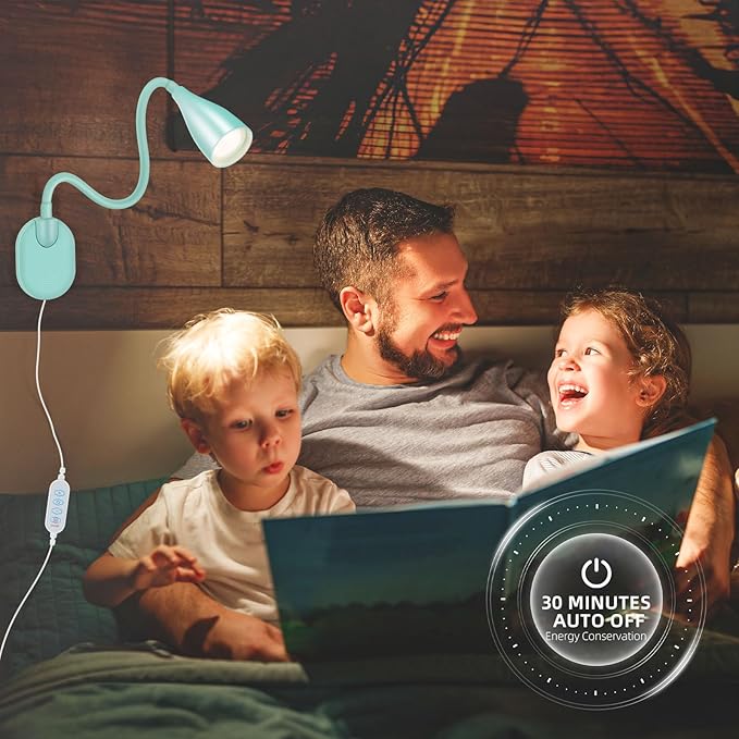 LiFMIRA Wall-Mounted LED Bedside Reading Light with USB Charging Port, 10-Level Dimmable & Adjustable 5 Color, Plug-in Adhesive Night Lamp for Books in Bed, Eye-Caring Bedroom Lighting (Teal)