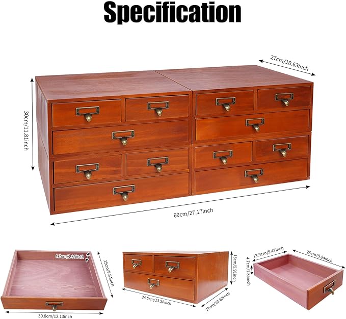4 Packs Vintage Desktop Apothecary Cabinet with 3 Drawers, Vintage Desktop Organizer Wood Desktops Organizers Stackable Drawers Chest Drawer for Herb Storage Tea Collection Stationery (Brown)