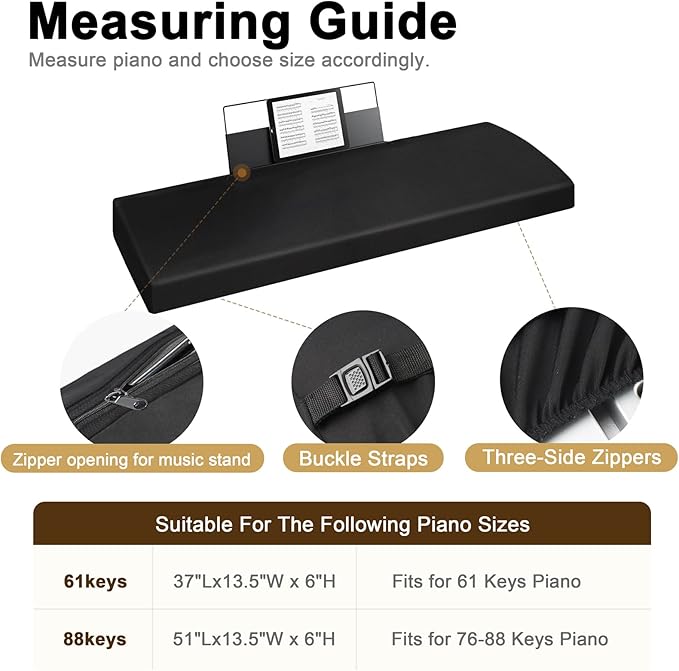 Explore Land Stretchy 61 Keys Piano Keyboard Dust Cover with Music Stand Opening for Digital Electronic Piano(61,Black)