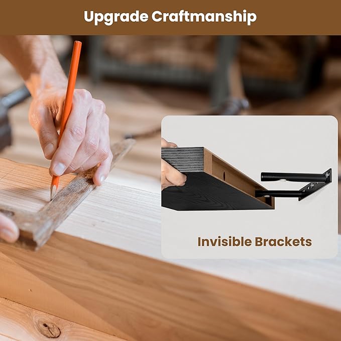 Axeman 72Inch Floating Shelves for Wall, Rustic Wood Shelves for Bedroom, Bathroom, Kitchen, Hanging Wall Mounted Shelf with Invisible Brackets for Books Decor, Set of 1, Black