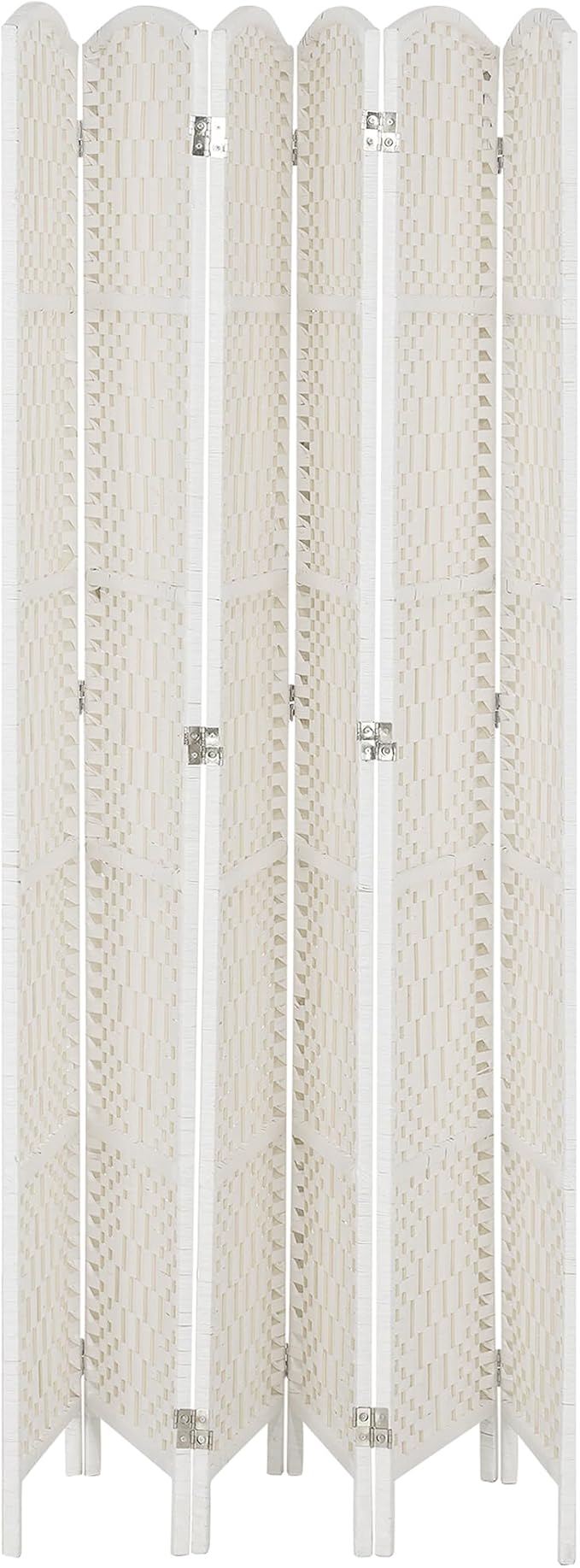 HOMCOM Room Divider 6 Panel, 6FT Tall Folding Privacy Screen, Freestanding Hand-Woven Partition for Room Separation with 360° Hinges, Paper Rope Diamond Weave, White