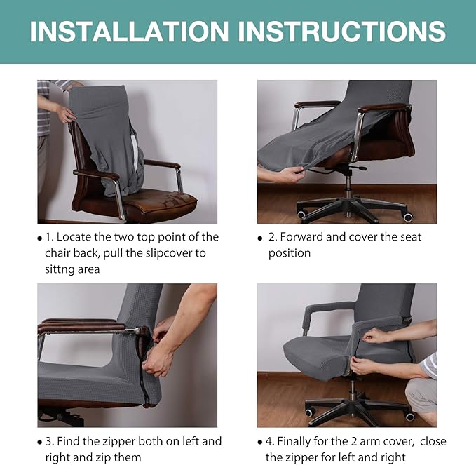 Turquoize Office Chair Cover - Stretch Computer Chair Cover with Arms, Universal Removable Rotating Slipcover for Dogs, Cats & Pets, Gray