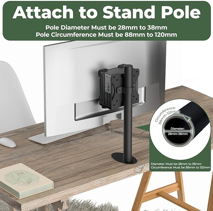 Adjustable Thin Client Mini PC Vesa Mount to Wall, Under Desk, Attached to Monitor Arm and Stand Pole for HP, Dell, Bosgame Ryzen 5, GMKtec K11, Bmax B3, KAMRUI E3B, NUC, Mac mini and Small CPUs
