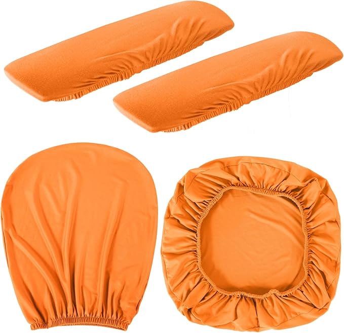 Tallew 4 Pcs Office Chair Covers Set Computer Universal Protective Stretchable Chair Seat Covers Desk Armrest Cover Pads Office Cushion Backrest for Rotating(Regular,Orange)