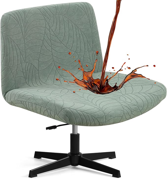Fuloon Criss Cross Chair Cover, Waterproof, Stretchable, Solid Jacquard, Suited for Armless/Office/Desk/Mid Back Wide Seat/Computer/Task/Vanity/Accent Chair (Leaves -Shaped Jacquard, Green)