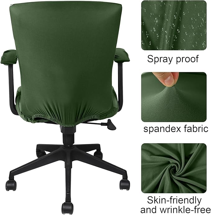 Tallew 4 Pcs Office Chair Covers Set Computer Universal Protective Stretchable Chair Seat Covers Desk Armrest Cover Pads Office Cushion Backrest for Rotating(Regular,Blackish Green)
