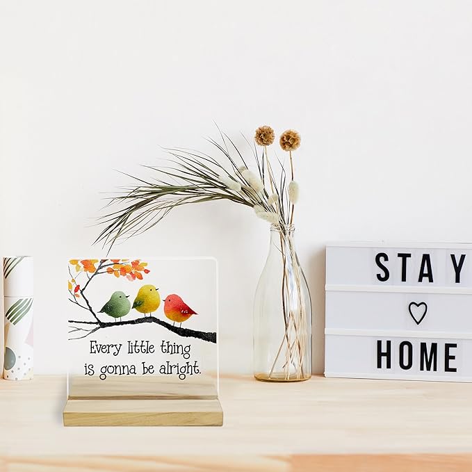 Inspirational Birds Desk Decor Sign, It's Gonna Be Alright Acrylic Plaque for Home Office