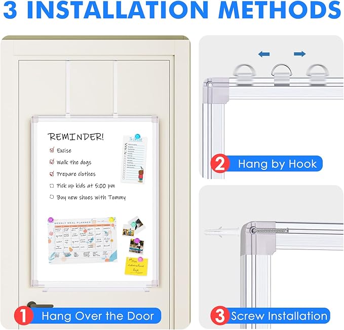 Magnetic Dry Erase Board for Doors, 30x20 Inch Whiteboard with Adjustable Long Arm Hook Mount - Easy to Install, Portable Hanging White Board for Home, Dorm Room, Office Cubicle & Small Spaces