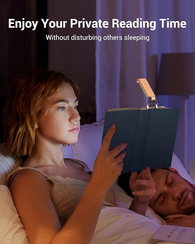DEWENWILS USB Rechargeable Book Light, LED Clip on Reading Lights for Books in Bed at Night, Portable Bookmark Lamps, 4 Brightness Adjustable, Perfect for Bookworms, Kids (Peach Fuzz)