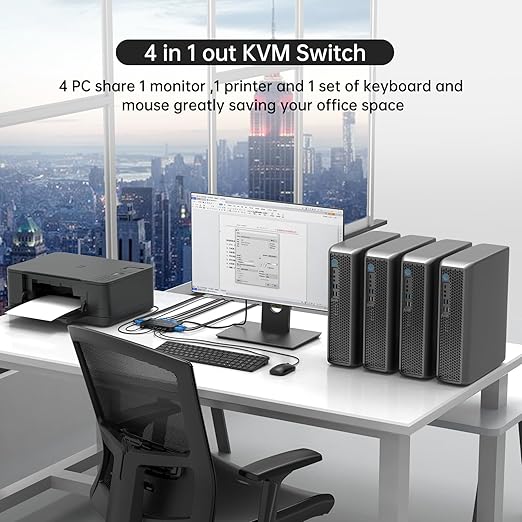 MT-VIKI KVM Switch HDMI 4 Port Boxes, 4K@30Hz USB HDMI KVM Console for 4 PCs Share 1 HD Monitor and Keyboard Mouse, Button + Desktop Selector Switching