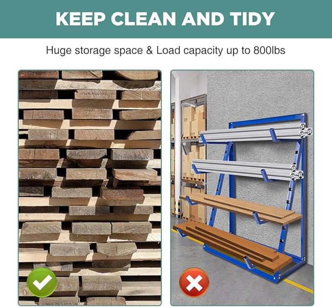 Yeeoy 4 Tier Steel Horizontal Storage Rack, Heavy Duty Lumber Storage Rack, Adjustable Pipe Rack, Utility Cantilever Rack for Garage Workshop Shed, 2000lbs Load Capacity