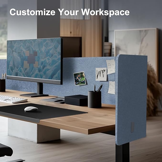 Desk Privacy Panel,2PCS L-Shaped Clamp-On Office Desk Divider,2-in-1 Adjustable Acoustic Desktop Partition Or Under Desk Modesty Panel,for Office,Home,Felt(Blue, 47.2" x 17.7")