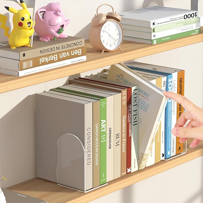 8 Pcs Acrylic Bookends, Clear Book Ends for Heavy Books, Bookend Holders for Shelves, Arch Book Stopper to Hold Books, Decorative Bookends for School, Library, Home, Office
