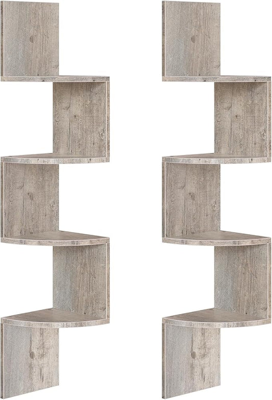 HOOBRO Corner Shelf Wall-Mounted, Set of 2 Floating Corner Shelves, 4-Tier Corner Bookshelves for Wall Decor in Living Room, Bedroom, Bathroom, Home Office, Greige BG25BJP201