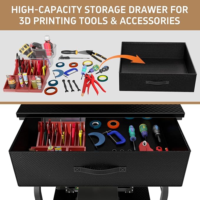 3D Printer Stand with Filament Storage,3D Printer Rack with Storage Drawer，Heavy-Duty 3D Printers Table with Power Outlet，for ABS/PLA/TPU Spools, Home Office Studi