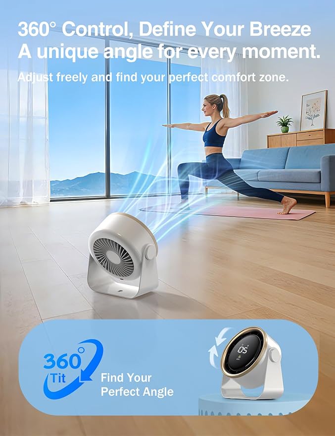 Small Desk Fan, Ultra-Quiet Desktop Air Circulator, Touch Screen Control, Multi-Speed Desktop Fan with LED Light, Quiet Table Fan for Bedroom, USB Rechargeable Small Fan for Desk (White)