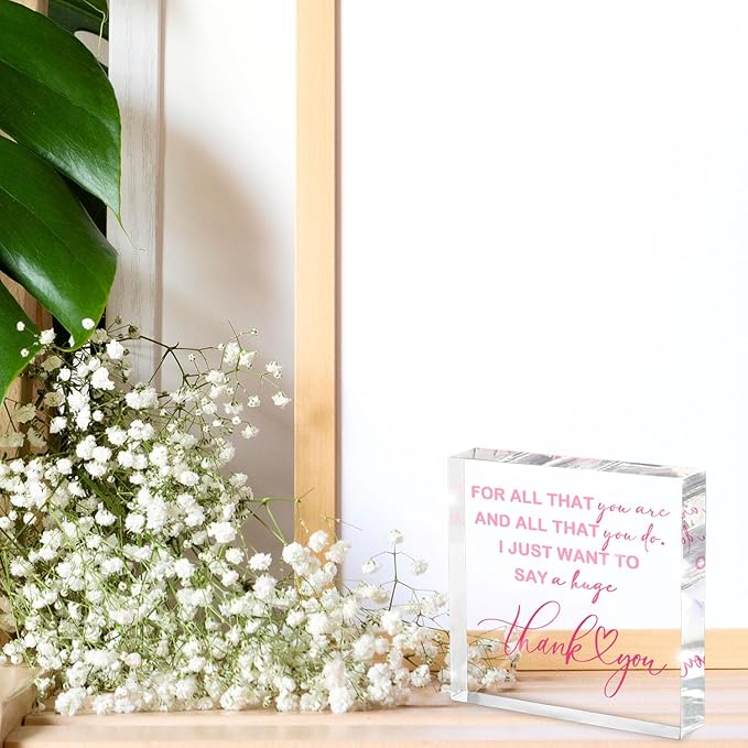 Thank You Gift for Women, 4x4 Inch Acrylic Plaque, Heartfelt Appreciation Gift, Inspirational Desk Decor for Teachers, Colleagues and Mentor