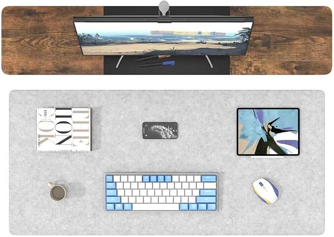 DAWNTREES Non-Slip Felt Desk Mat | 36''x16'' | Large Computer Desk Mat Keyboard and Mouse Pad | Office Desktop Pad Protector (Light Grey)