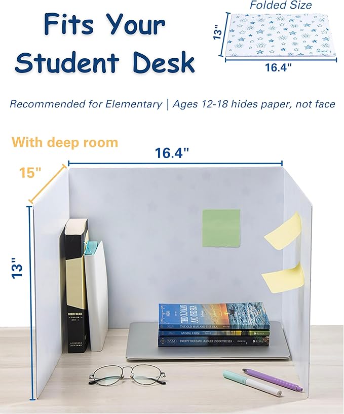 Plastic Privacy Folders for Students — Durable + Erasable — Desk Privacy Panel, Easy-Store Privacy Shields for Student Desks, Testing Dividers for Classroom, Test Dividers for Student Desks (4)