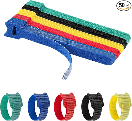 50 Pcs Reusable Cable Ties for Cords, 6 Inches Hook and Loop Adjustable Cord Straps, Reusable Zip Ties, Wire Organizers for Cords Electrical Cord Management Office Home Computer PC Cable Management
