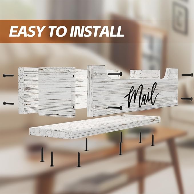 White Wooden Mail Organizer Countertop (Retro White+Black)