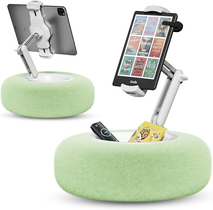 SupeDesk Kindle/Tablet Pillow Stand for Reading, Adjustable Tablet Stand Phone Holder for Bed with Detachable Sanck Bowl, Fits 4.7"-13" Kindle/Phones/Tablets/, Watch Videos, Stream Media, Green