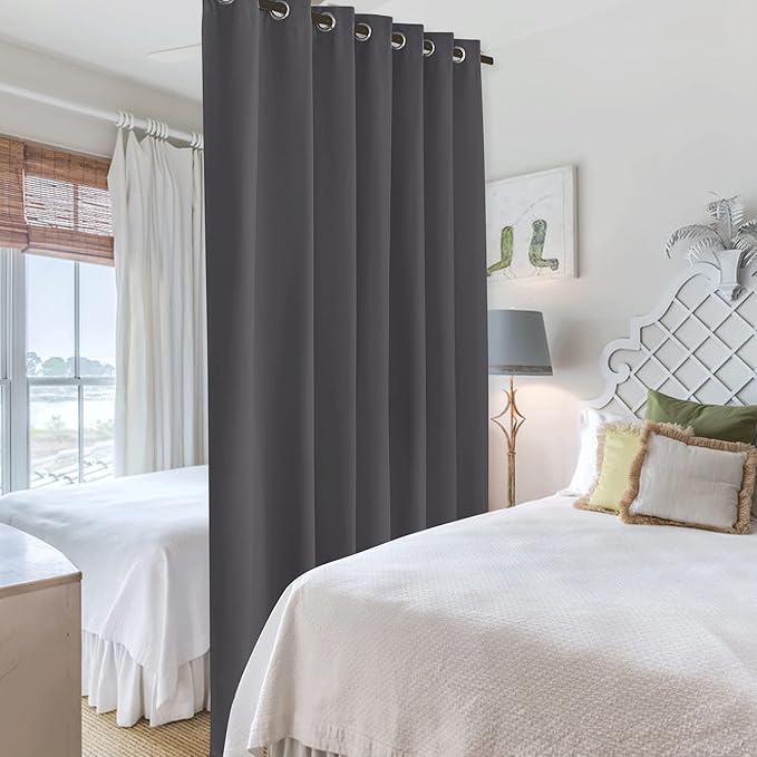 RYB HOME Extra Wide Curtains for Divider Room Separation Soundproof Temporary Door Curtains for Bedroom Closet Office Home Theatre Garage Living Room Privacy Drop Cloth, W 120 x L 84 inches, Grey