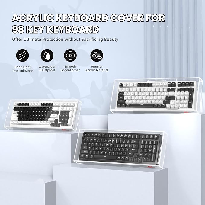 ZIYOU LANG KC04 Acrylic Clear Transparent Keyboard Cover(17.4 * 6.5 * 1.89 inch) with Dustproof Waterproof Anti-hit Anti-cat Protective Case for Standard 98Key Mechanical Gaming Keyboard