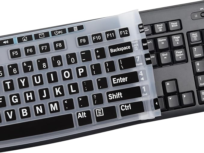 Large Print Keyboard Cover for K270 Wireless Keyboard, Logitech MK295 MK275 MK270 Wireless Keyboard Cover, Logitech K200 K260 K270 MK200 MK260 K270 K275 K295 Keyboard Cover Skin Protector -Black