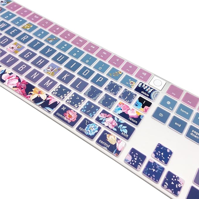 Keyboard Cover Skin for 2021 New Apple iMac Magic Keyboard (Model: A2520) with Numeric Keypad and Touch ID, Cute Printing Silicone Keyboard Protector, Red Flower