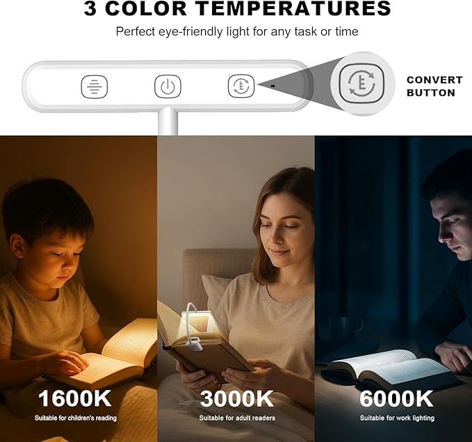 Rechargeable Book Lights for Reading at Night 25 LED - Eye Caring 15 Level Stepless Dimming, Extended 90Hrs Runtime, Lightweight Clip on Light, Gifts for Book Lovers, White