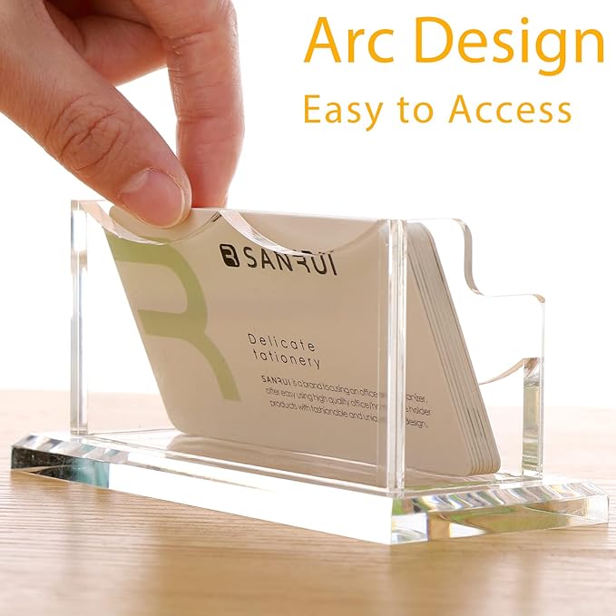 SANRUI Acrylic Business Card Holder for Desk, Horizontal Business Card Display Stand, Clear Business Card Holder Stand, Fits 50~60 Business Cards（Patent No.:US D1,000,519 S）
