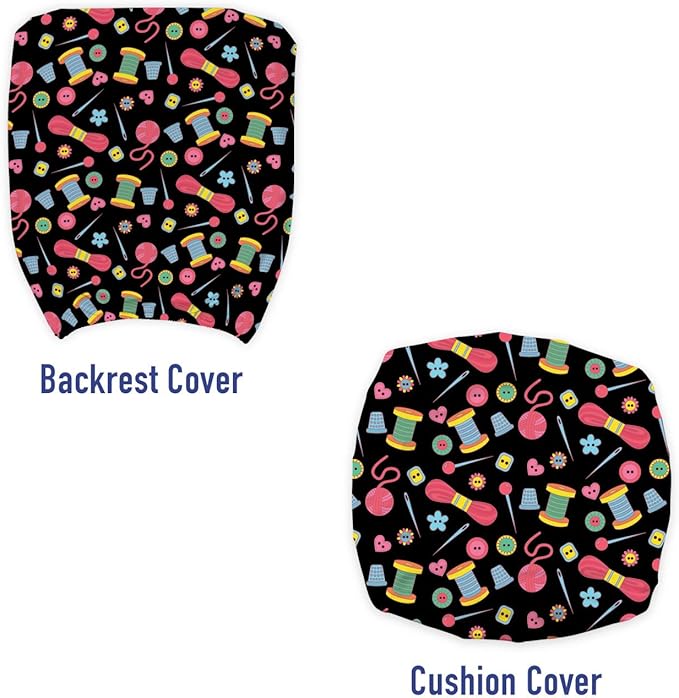 Ambesonne Hobby Office Chair Slipcover, Colorful Sewing Tools on The Dark Background Handicraft Needlework Knit Theme, Decorative Stretch and Washable Fabric Cover, Standard Size, Multicolor Pink
