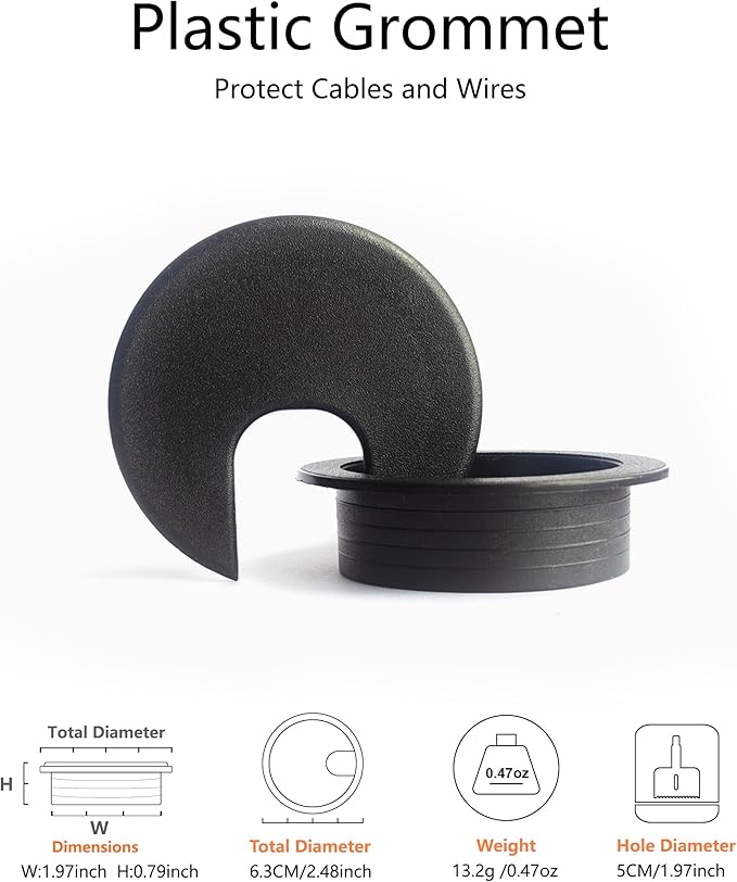 6 Pack Desk Grommet 2 Inch (50 mm) Bi-Metal Hole Saw Kit with Cord Wrap Coiled Tube Management,2 m Cable Sleeve Organizer with Table Hole Cover