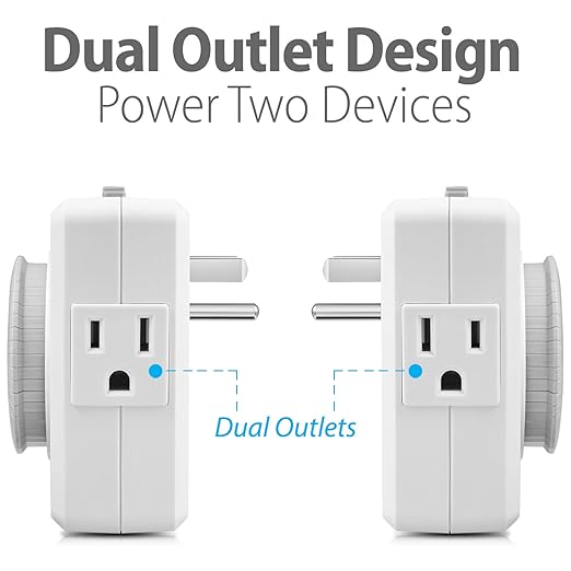 Fosmon Outlet Timers for Electrical Outlets, 24-Hour Dual Plug in Light Timers Programmable Indoor, Heavy Duty Electric Wall Plugs for Reptile, Grow Light, Grounded, 3 Prong/15A/1875W-2 Pack