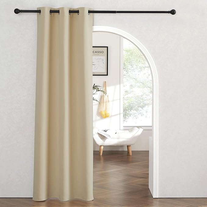 RYB HOME Blackout Curtains Thermal Insulating Privacy Temporary Door Curtains for Bedroom Closet Doorway Accordion Door Interior Living Room Kids Nursery Dining, Wide 60 x Long 90 inch, Cream Beige