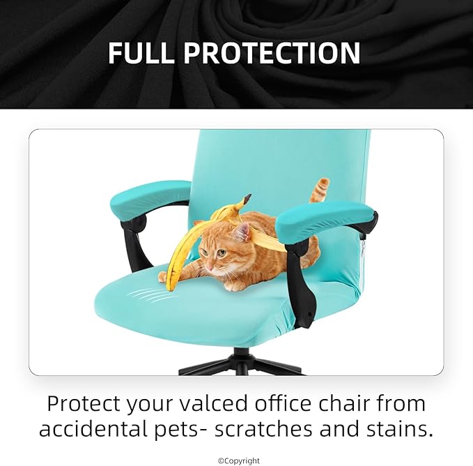Stretch Computer Office Chair Cover with Armrest Covers Durable Zipper Universal Washable Removable Spandex Rotating Boss Chair Slipcovers Anti-dust Soft Desk Chair Seat Protector, Tifanny Blue