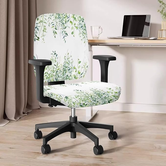 Green Leaves Office Chair Covers 2 Piece Stretchable Computer Chair Seat Cover Decorative Universal Slipcover for Rotating Chair,Gaming Chair Protector Cover Desk Accessories for Women