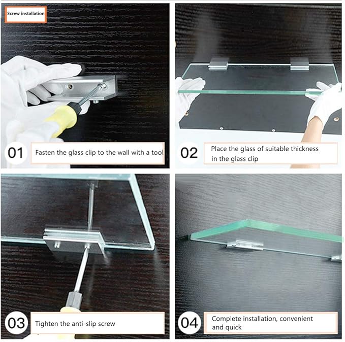 Kyien Pack of 8 Aluminum Alloy Square Glass Shelf Clamp Clip Holder Support Bracket (B: Suitable for 5-8 mm Thick Glass)