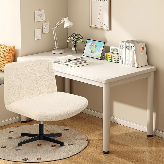 Fuloon Criss Cross Chair Cover, Waterproof, Stretchable, Solid Jacquard, Suited for Armless/Office/Desk/Mid Back Wide Seat/Computer/Task/Vanity/Accent Chair (Leaves -Shaped Jacquard, Beige)