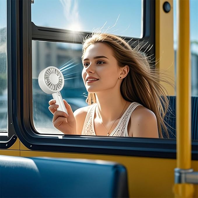 Decute Handheld Turbo Fan Strong Wind Mini Portable Fans, Hand Held USB-C Rechargeable Travel Fan for Indoor Makeup Office Desktop and Outdoor Beach, for Women Girl Men Boy, Beige
