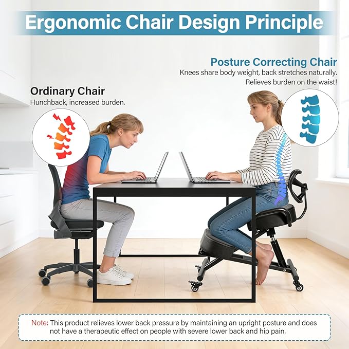 Kneeling Chair, Ergonomic Kneeling Chair with Back Support, kneelings Office Chairs with Adjustable Height and Lumbar Support for Banking Meeting Room Office Home Reception,Improve Postures